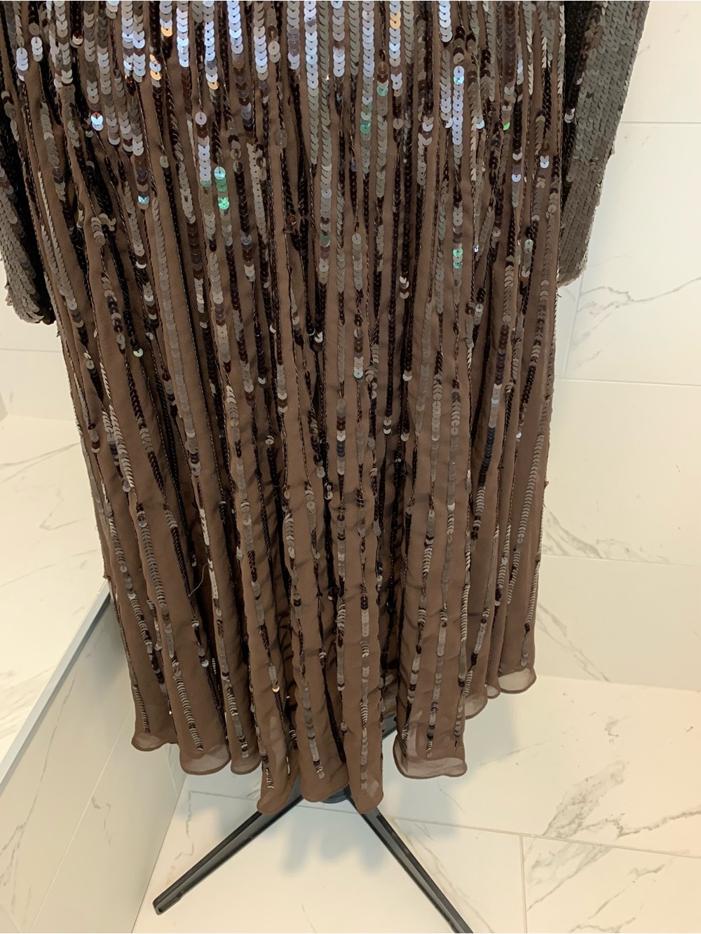 NWT Mac Duggal Sequin Long Sleeve Midi Dress in Dark Brown 16 NWT - Picture 12 of 16